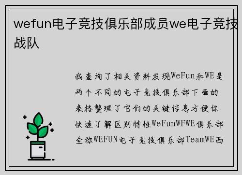 wefun电子竞技俱乐部成员we电子竞技战队
